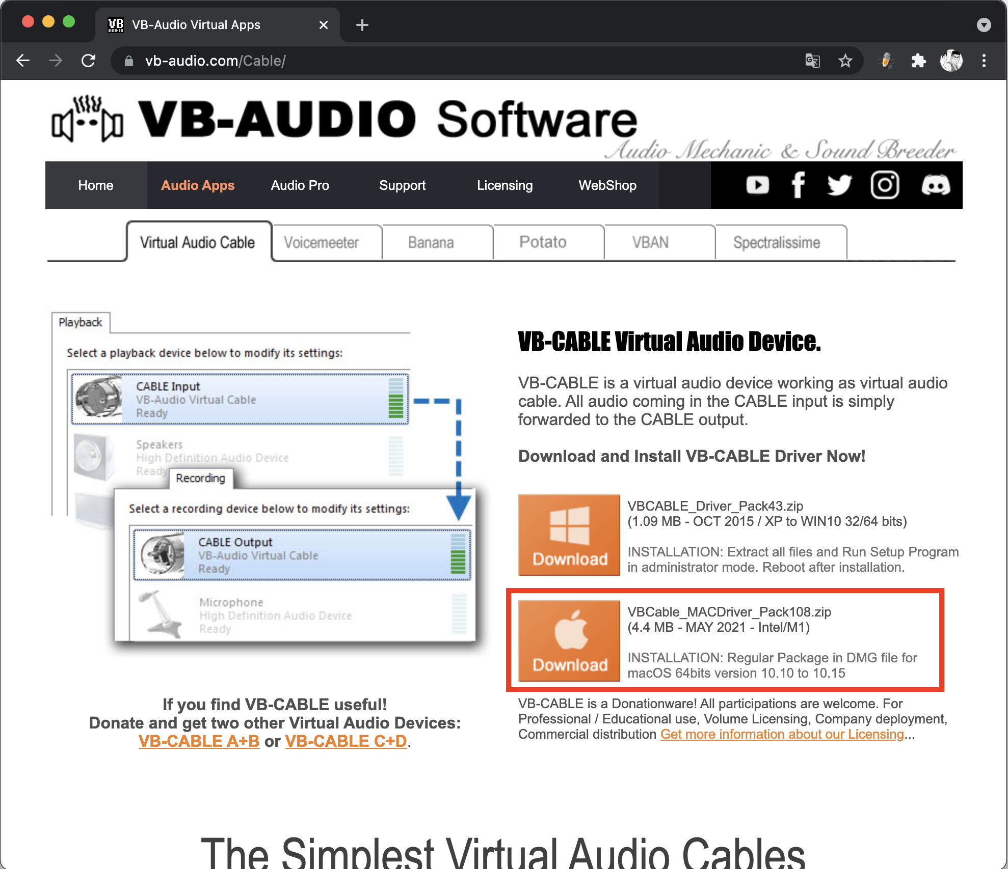 VB-CABLE Driver官方網站