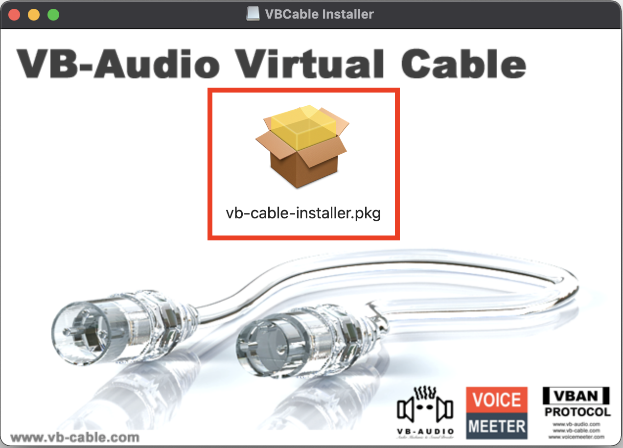 點選「vb-cable-installer.pkg」檔案兩下安裝，依照畫面指示安裝，完成安裝程序。