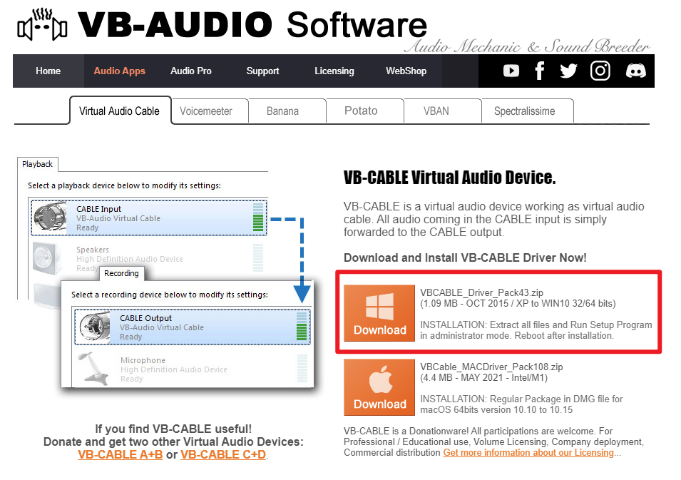 VB-CABLE Driver官方網站
